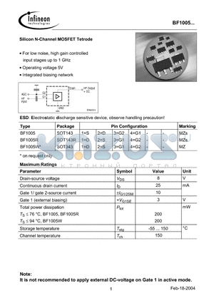 BF1005R datasheet - Silicon N-Channel MOSFET Tetrode