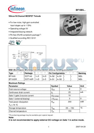 BF1005_07 datasheet - Silicon N-Channel MOSFET Tetrode