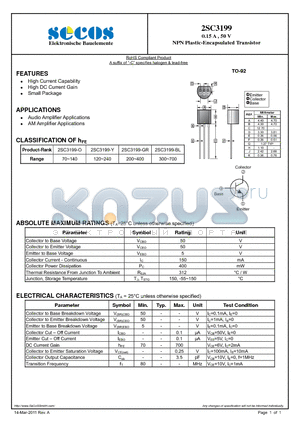 2SC3199 datasheet - NPN Plastic-Encapsulated Transistor