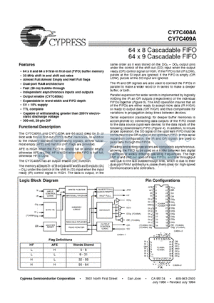 CY7C408A-15VC datasheet - 64 x 8 Cascadable FIFO 64 x 9 Cascadable FIFO