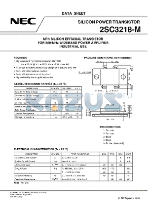 2SC3218-M datasheet - NPN SILICON EPITAXIAL TRANSISTOR FOR 860 MHZ WIDEBAND POWER AMPLIFIER INDUSTRIAL USE