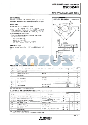 2SC3240 datasheet - NPN EPITAXIAL PLANAR TYPE (RF POWER TRANSISTOR)