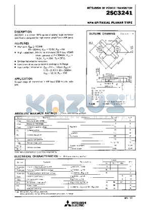 2SC3241 datasheet - NPN EPITAXIAL PLANAR TYPE (RF POWER TRANSISTOR)