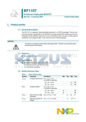 BF1107 datasheet - N-channel single gate MOSFET