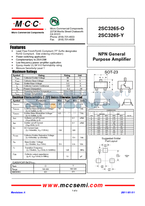 2SC3265-Y datasheet - NPN General Purpose Amplifier