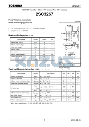2SC3267 datasheet - Power Amplifier Applications Power Switching Applications