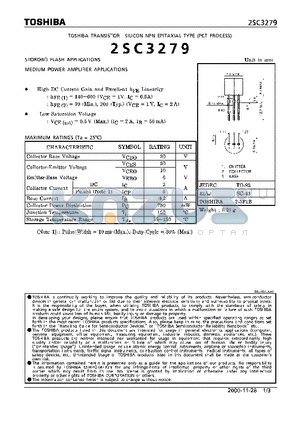 2SC3279 datasheet - NPN EPITAXIAL TYPE (STOROBO FLASH, MEDIUM POWER AMPLIFIER APPLICATIONS)