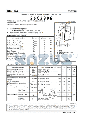 2SC3306 datasheet - NPN TRIPLE DIFFUSED TYPE (SWITCHING REGULATOR AND HIGH VOLTAGE SWITCHING, HIGH SPEED DC-DC CONVERTER APPLICATION)