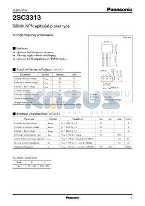 2SC3313 datasheet - Silicon NPN epitaxial planer type(Silicon NPN epitaxial planer type)