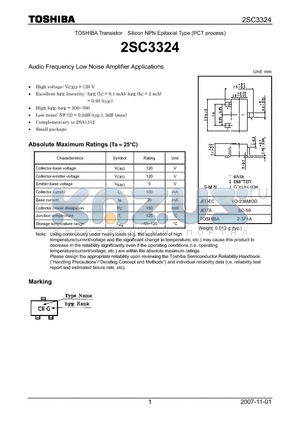 2SC3324 datasheet - Silicon NPN Epitaxial Type (PCT process) Audio Frequency Low Noise Amplifier Applications