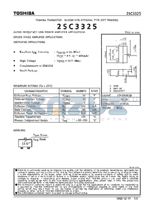 2SC3325 datasheet - NPN EPITAXIAL TYPE (AUDIO FREQUENCY SOW POWER, DRIVER STAGE AMPLIFIER, SWITCHING APPLICATIONS)