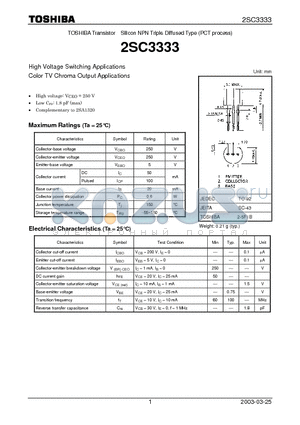 2SC3333_03 datasheet - High Voltage Switching Applications Color TV Chroma Output Applications