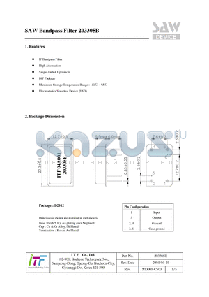 203305B datasheet - SAW Bandpass Filter