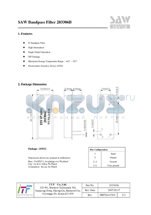 203306B datasheet - SAW Bandpass Filter