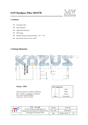 203317B datasheet - SAW Bandpass Filter