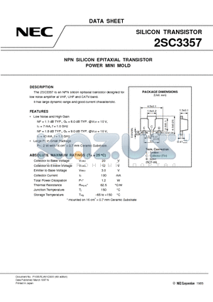 2SC3357 datasheet - NPN SILICON EPITAXIAL TRANSISTOR POWER MINI MOLD
