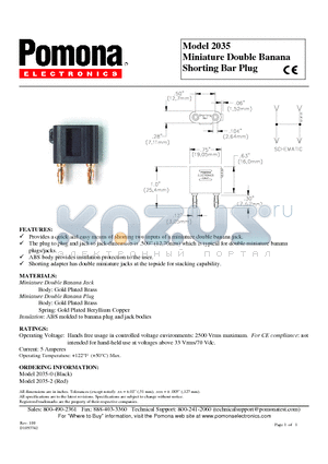 2035-2 datasheet - Miniature Double Banana Shorting Bar Plug