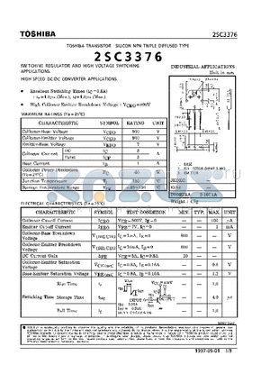 2SC3376 datasheet - NPN TRIPLE DIFFUSED TYPE (SWITCHING REGULATOR AND HIGH VOLTAGE SWITCHING, HIGH SPEED DC-DC CONVERTER APPLICATIONS)