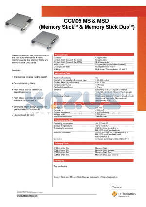 CCM05-5774T60 datasheet - Memory Stick & Memory Stick Duo