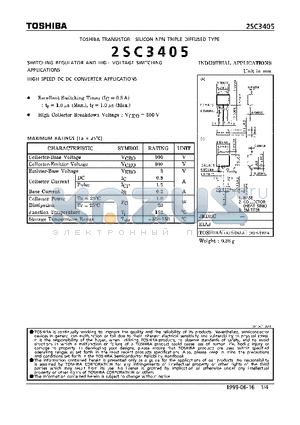 2SC3405 datasheet - NPN TRIPLE DIFFUSED TYPE (SWITCHING REGULATOR AND HIGH VOLTAGE SWITCHING, HIGH SPEED DC-DC CONVERTER APPLICATIONS)