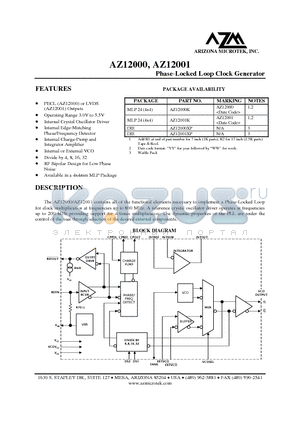 AZ12001 datasheet - Phase-Locked Loop Clock Generator