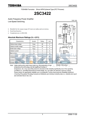 2SC3422_06 datasheet - Silicon NPN Epitaxial Type (PCT Process) Audio Frequency Power Amplifier