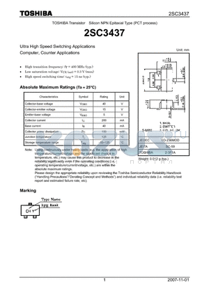 2SC3437_07 datasheet - Silicon NPN Epitaxial Type (PCT process) Ultra High Speed Switching Applications