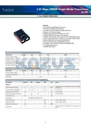 C-139-1250-TDFB3-SSC2 datasheet - 1.25 Gbps CWDM Single Mode Transceiver(3.3V)