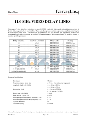 BF16B0100 datasheet - 11.0 MHz VIDEO DELAY LINES