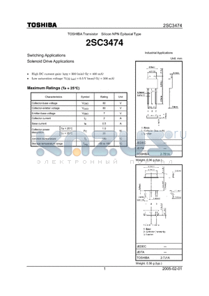 2SC3474 datasheet - Switching Applications Solenoid Drive Applications