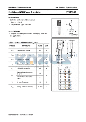 2SC3502 datasheet - isc Silicon NPN Power Transistor