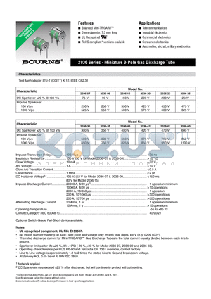 2036-07-B3LF datasheet - 2036 Series - Miniature 3-Pole Gas Discharge Tube