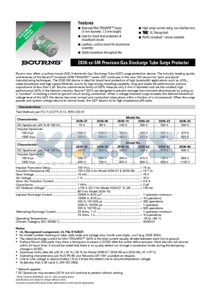 2036-23-SM-RPLF datasheet - 2036-xx-SM Precision Gas Discharge Tube Surge Protector