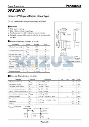 2SC3507 datasheet - Silicon NPN triple diffusion planar type(For high breakdown voltage high-speed switching)