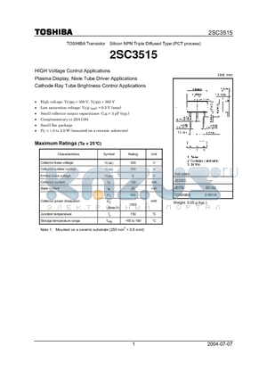 2SC3515_04 datasheet - HIGH Voltage Control Applications Plasma Display, Nixie Tube Driver Applications Cathode Ray Tube Brightness Control Applications