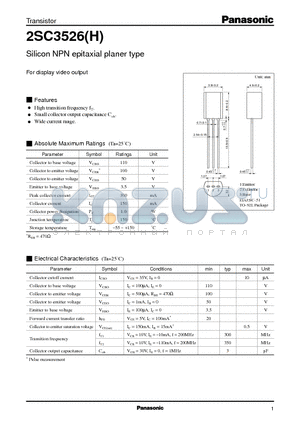 2SC3526H datasheet - Silicon NPN epitaxial planer type(For display video output)