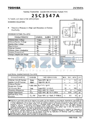 2SC3547 datasheet - NPN EPITAXIAL PLANAR TYPE (TV TUNER, UHF OSCILLATOR APPLICATIONS)(COMMON COLLECTOR)