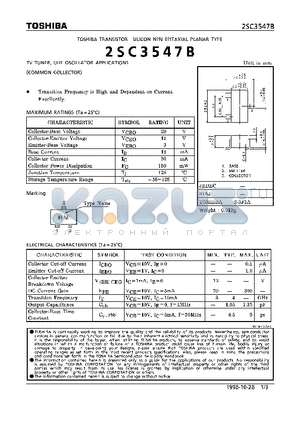 2SC3547B datasheet - NPN EPITAXIAL PLANAR TYPE (TV TUNER, UHF OSCILLATOR APPLICATIONS)(COMMON COLLECTOR)