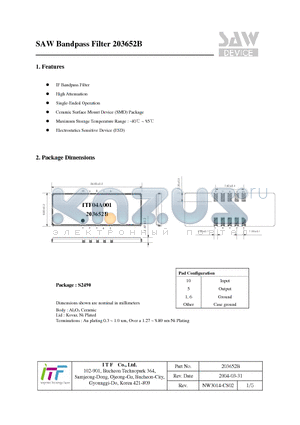 203652B datasheet - SAW Bandpass Filter