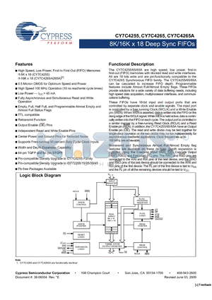 CY7C4255-10ASC datasheet - 8K/16K x 18 Deep Sync FIFOs