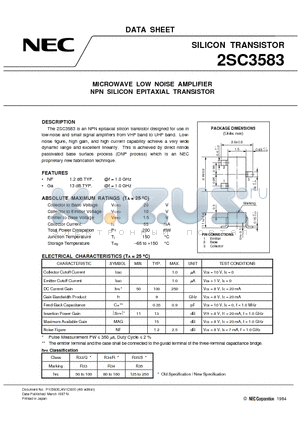 2SC3583 datasheet - MICROWAVE LOW NOISE AMPLIFIER NPN SILICON EPITAXIAL TRANSISTOR