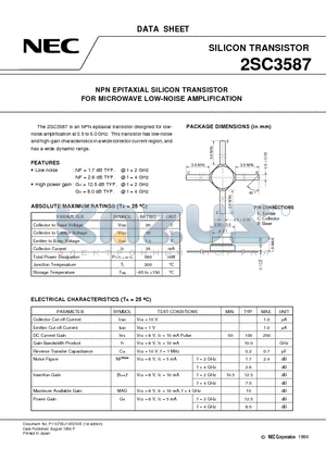 2SC3587 datasheet - NPN EPITAXIAL SILICON TRANSISTOR FOR MICROWAVE LOW-NOISE AMPLIFICATION