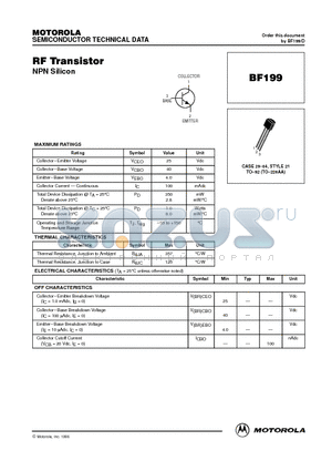 BF199 datasheet - RF Transistor