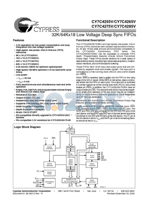 CY7C4255V_02 datasheet - 32K/64Kx18 Low Voltage Deep Sync FIFOs