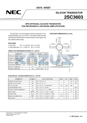 2SC3603 datasheet - NPN EPITAXIAL SILICON TRANSISTOR FOR MICROWAVE LOW-NOISE AMPLIFICATION