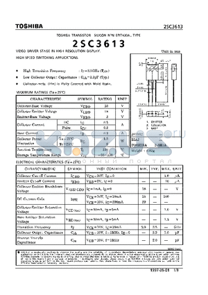2SC3613 datasheet - NPN EPITAXIAL TYPE (VIDEO DRIVER STAGE IN HIGH RESOUTION DISPLAY, HIGH SPEED SWITCHING APPLICATIONS)