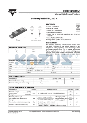 203CNQ100PBF datasheet - Schottky Rectifier, 200 A