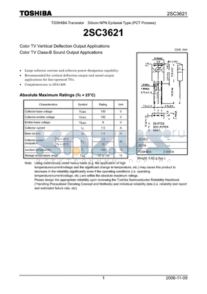 2SC3621 datasheet - Silicon NPN Epitaxial Type (PCT Process) Color TV Vertitcal Deflection Output Applications