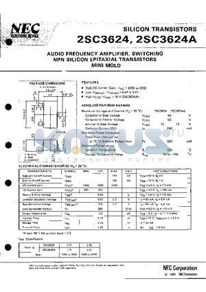 2SC3624A datasheet - AUDIO FREQUENCY AMPLIFIER, SWITCHING NPN SILICON EPITAXIAL TRANSISTOR POWER MINI MOLD