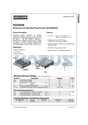 203N datasheet - N-Channel 2.5V Specified PowerTrench BGA MOSFET